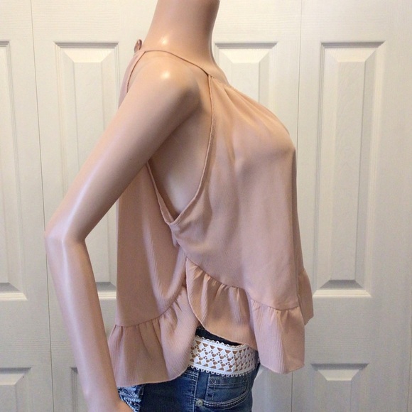 Favlux Fashion Womens Pink Ruffled Swing Halter Cami Top Size Large - Picture 2 of 5